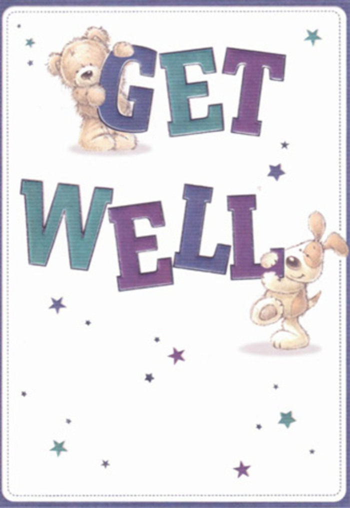 This get well card radiates encouragement and hope in a style truly befitting Hoxton's friendly, creative spirit. At the heart of the card, a lovingly illustrated bear and puppy unite in gentle playfulness, their bodies curved protectively around the bold letters spelling 'Get Well.' Each character boasts a softness in texture-the bear's plush fur and the puppy's floppy, inviting ears-conveyed in a way that almost invites a comforting touch. The typography is large, rounded, and shaded in gradients of purple and aquamarine, grounding the card's cheerful message with a sense of calm reassurance. Scattered throughout are shimmering little stars in blue and plum hues, reminiscent of the way fairy lights might twinkle along Hoxton's bustling bar terraces after dusk. The spacious white background amplifies these pops of colour, creating an atmosphere that feels both tranquil and full of possibility-just like stepping into a bright, welcoming florist's shop near Hoxton Square. There's a subtle artistry here, echoing the same care and precision that goes into arranging a bespoke get well bouquet for local hospital deliveries. Even the smallest details-the angle of each paw, the joyous lift of every letter-speak of a nurturing intent, perfect for lifting a friend's spirits during recovery. Sending this card from Flowers Hoxton is like sending an embrace: it carries warmth, sincerity, and a promise of brighter days to come, deeply rooted in the local tradition of care and neighbourly kindness.