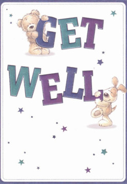 Capturing a scene that feels right at home among the creative lanes of Hoxton, this get well card brims with comfort and playful warmth. The artwork lovingly portrays a cuddly teddy bear perched atop the letter 'G,' while a bouncy puppy, all soft fur and floppy ears, leans into the bold lettering of 'Well.' Each character's posture and expression possess an infectious charm, their gentle, cartoon-like forms radiating empathy and hope. Local touches come through in the approachable style-one can imagine a neighbour or friend from nearby Pitfield Street sharing such a sincere gesture. The lettering is confidently hand-lettered in rich purples and teals, adding vibrancy and uplifting energy that stands out against the card's creamy white background, as fresh as an early morning stroll down Hoxton Street. Between the towering letters, a constellation of scattered stars in cool blue and violet punctuates the scene with glimmers of possibility and care. There's an almost tangible quality to the artwork-the inviting fluffiness of the bear, the velvety detail on the puppy's ears-as if you could reach out and share in their embrace. Much like a bespoke bouquet crafted by the local team at Flowers Hoxton, each aspect of the card is thoughtfully considered, designed to nurture the soul and brighten any recovery. As you read the message, a sense of kindness and gentle optimism settles in-the same warmth you find in every hand-delivered arrangement around Hoxton's vibrant neighbourhoods.