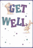 Cheerful and uplifting, this charming get well card features two lovable companions-a teddy bear and a playful puppy-working together to balance and hold the vibrant letters of 'Get Well' in the centre of a sparkling, star-strewn scene. The bear's soft golden fur and the puppy's floppy brown ears are rendered with expressive detail, their gentle faces radiating warmth and sincerity, just as comforting as a hug from a close friend after a stroll through Hoxton's leafy side streets. The letters stand proud and lively in shades of indigo and teal, contrasting beautifully against an inviting eggshell white background that brings a sense of freshness akin to the scents in a local flower shop. Twinkling stars in purple, blue, and aqua float around the edges, infusing the card with playful optimism and a sense of possibility-much like the joy brought by a surprise bouquet from a nearby Hoxton florist. The illustration's textures reward careful attention: you can almost feel the plush bear and the silky puppy ears beneath your fingertips, each crafted to offer comfort and encouragement. It's more than a card; it's an affectionate message of hope, thoughtfully designed to soothe and reassure someone on the mend, making it ideal for sharing heartfelt support and kindness throughout the Hoxton community.
